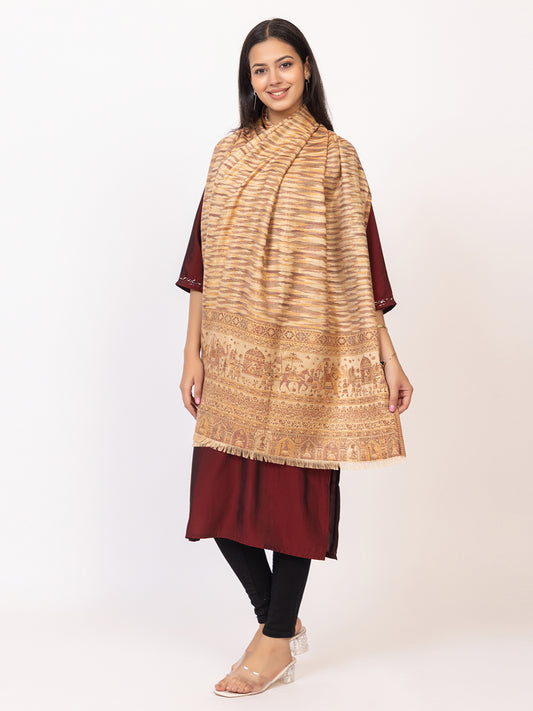 Tillaari Beige Royal Procession Motif Stole