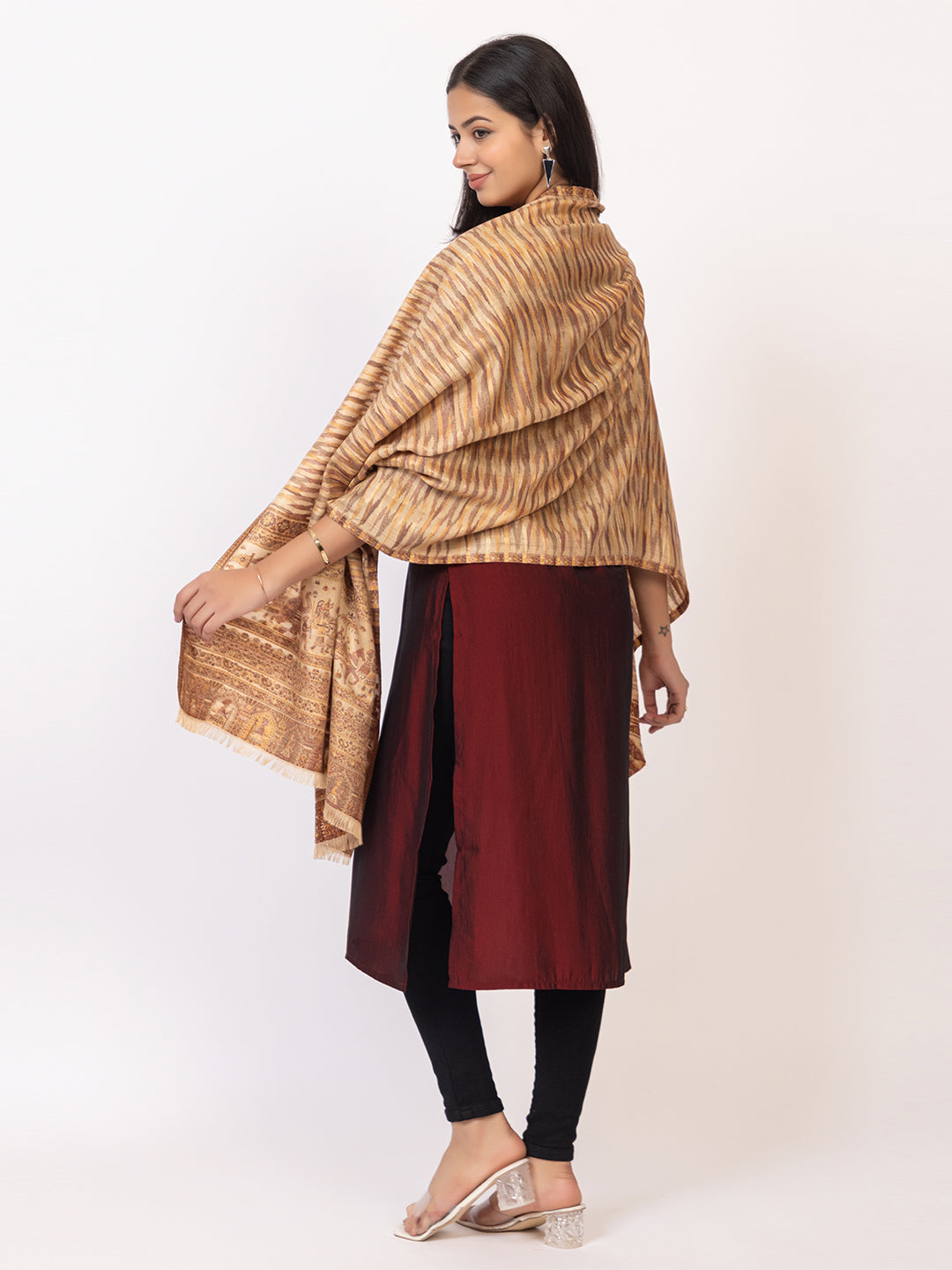 Tillaari Beige Royal Procession Motif Stole