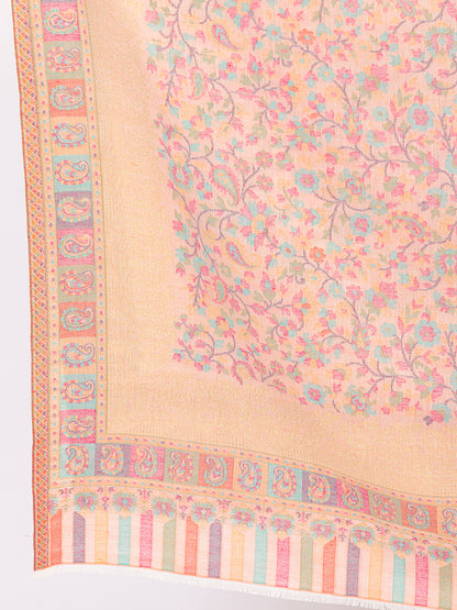Tillaari Pink Kaani Shawl with Multicolor  Floral and Paisley Design