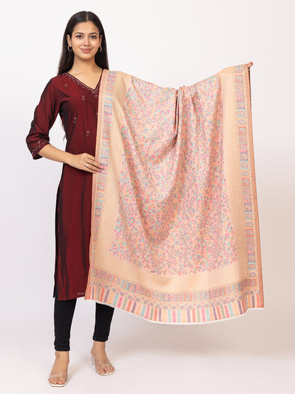 Tillaari Pink Kaani Shawl with Multicolor  Floral and Paisley Design