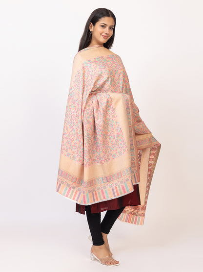 Tillaari Pink Kaani Shawl with Multicolor  Floral and Paisley Design