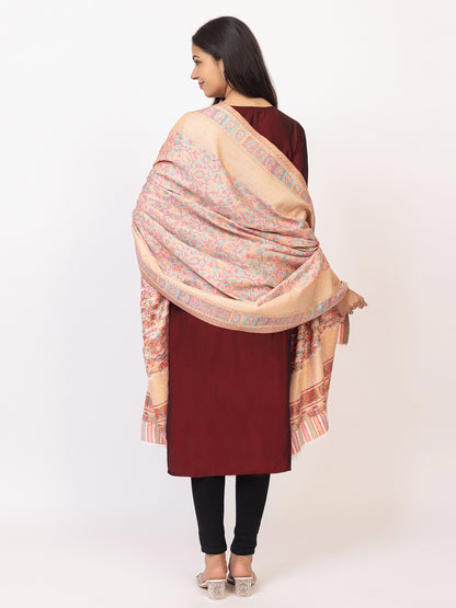 Tillaari Pink Kaani Shawl with Multicolor  Floral and Paisley Design