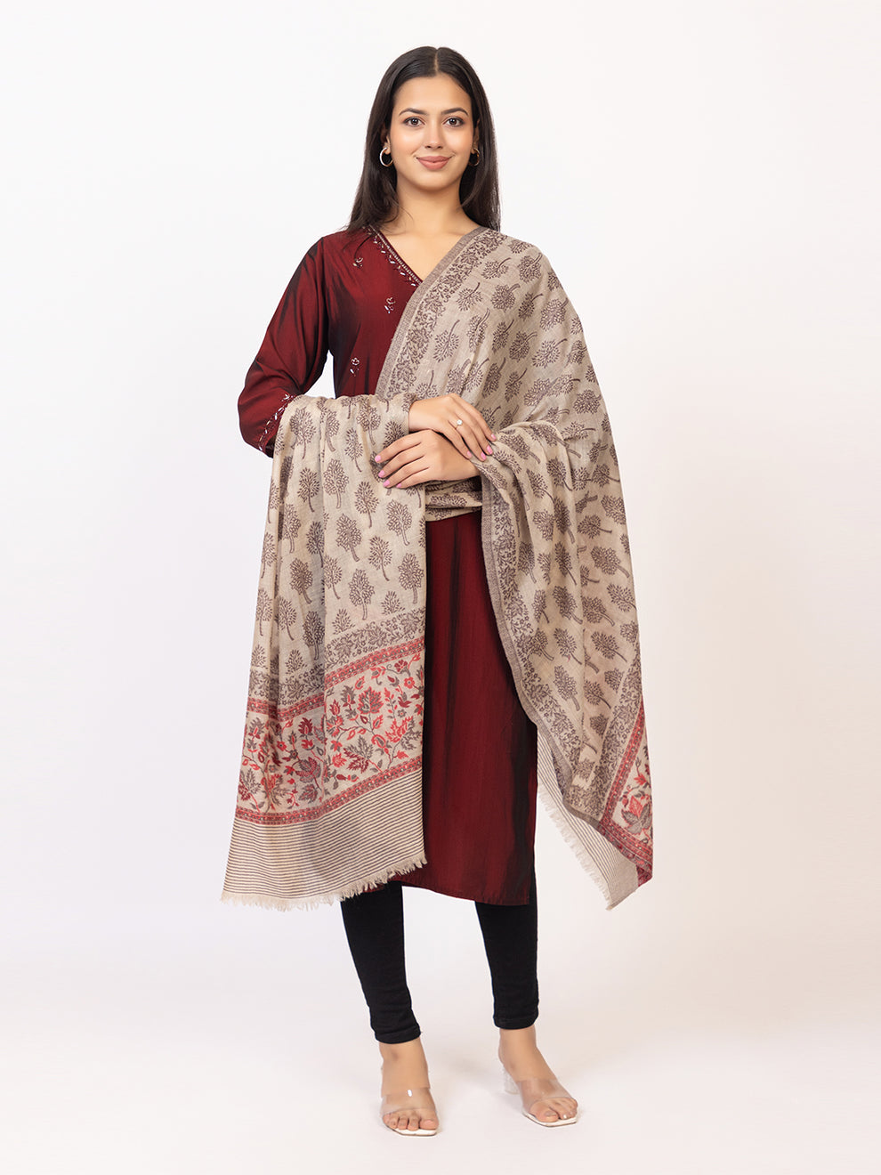 Tillaari Toosh Tree and Floral Border Shawl