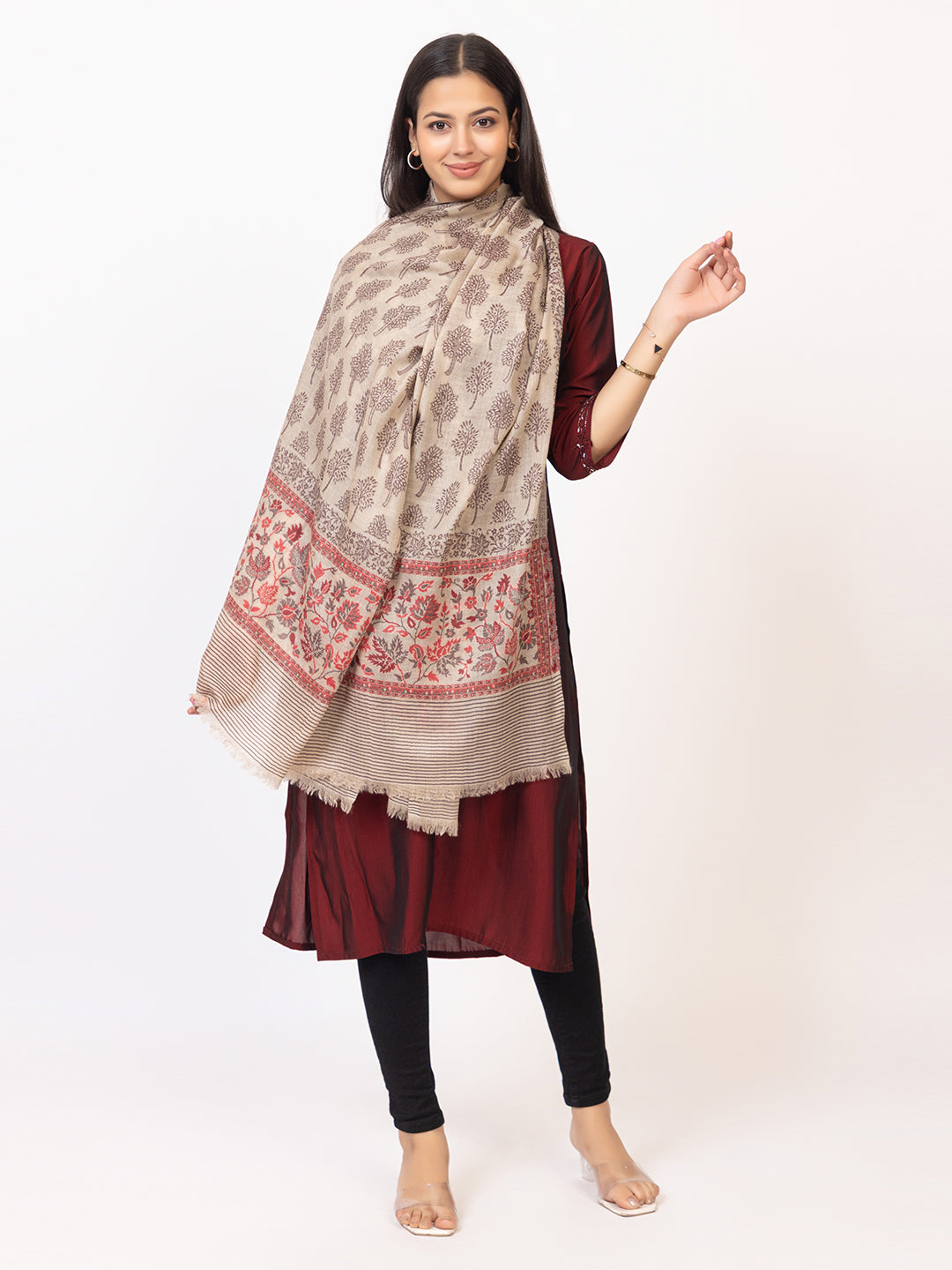 Tillaari Toosh Tree and Floral Border Shawl