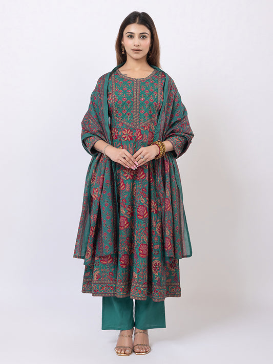 Tillaari Green Chintz Printed Kurta Set with Dupatta