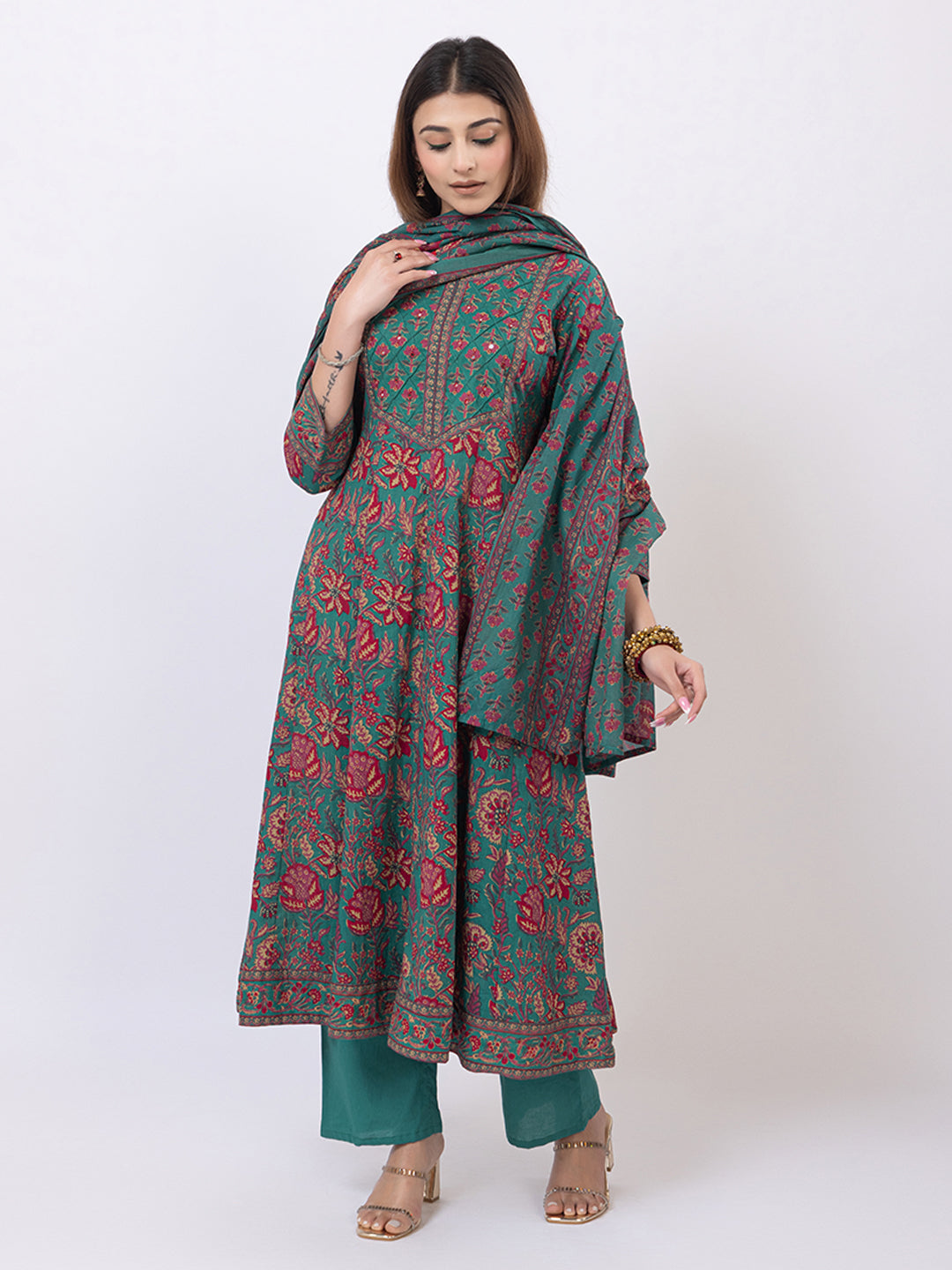 Tillaari Green Chintz Printed Kurta Set with Dupatta
