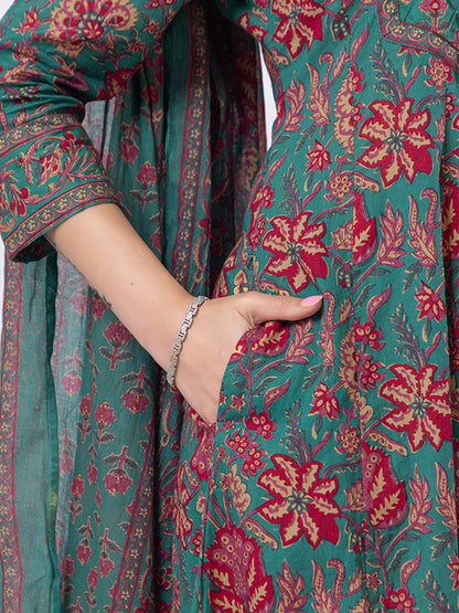 Tillaari Green Chintz Printed Kurta Set with Dupatta