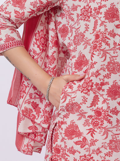 Tillaari Pink Floral Printed Straight Kurta Set with Dupatta