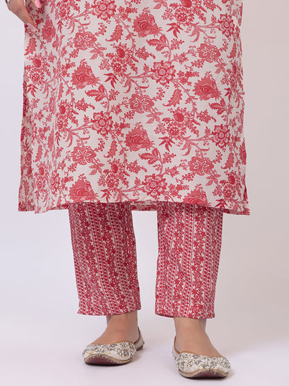 Tillaari Pink Floral Printed Straight Kurta Set with Dupatta
