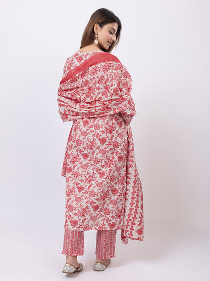 Tillaari Pink Floral Printed Straight Kurta Set with Dupatta