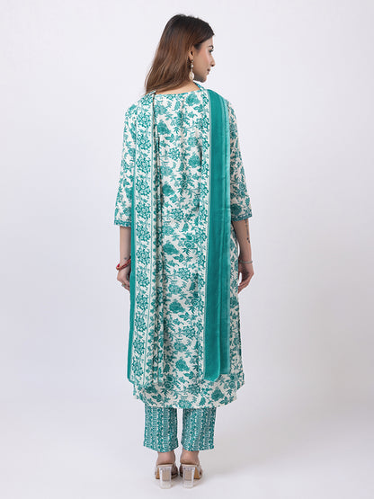 Tillaari Green Floral Printed Straight Kurta Set with Dupatta