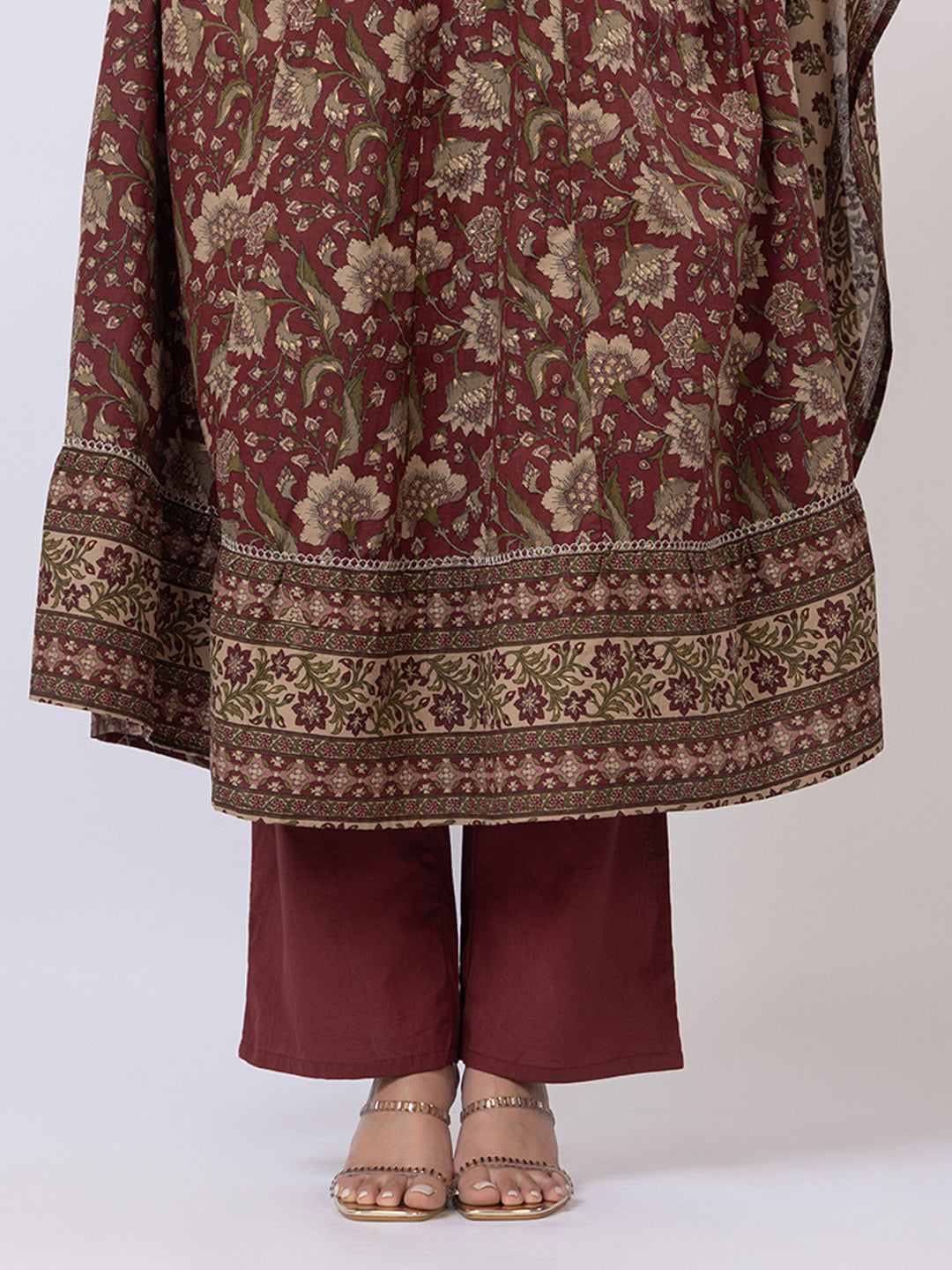 Tillaari Maroon Chintz Printed Anarkali Kurta Set with Dupatta