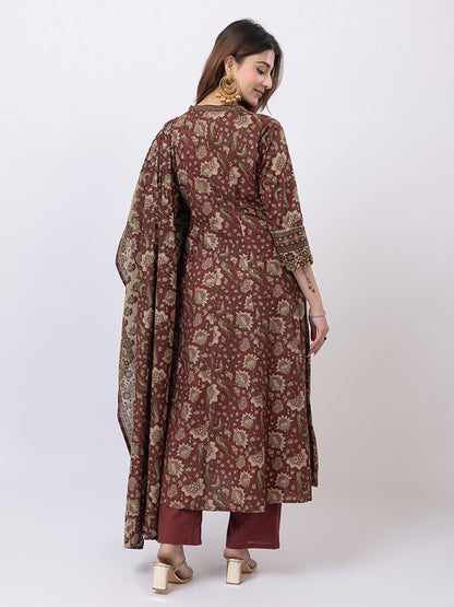 Tillaari Maroon Chintz Printed Anarkali Kurta Set with Dupatta