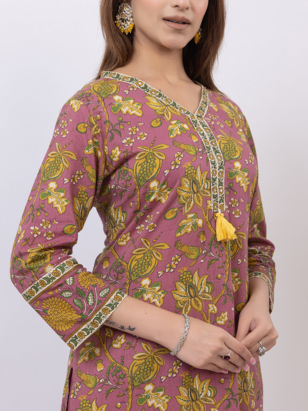 Tillaari Plum Cotton Kurta Set with Printed Dupatta