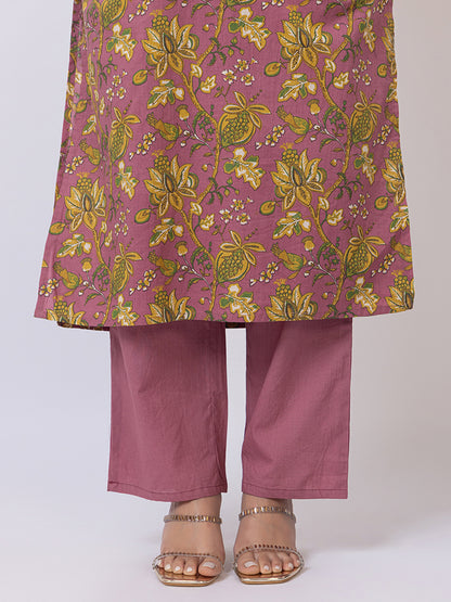 Tillaari Plum Cotton Kurta Set with Printed Dupatta