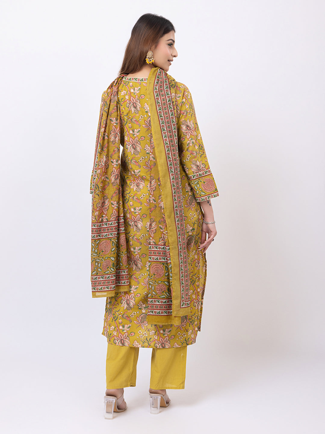 Tillaari Amaltas Yellow Ochre  Cotton Kurta Set with Printed Dupatta