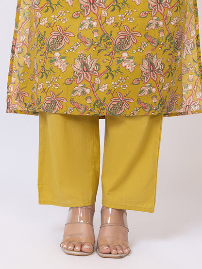 Tillaari Amaltas Yellow Ochre  Cotton Kurta Set with Printed Dupatta