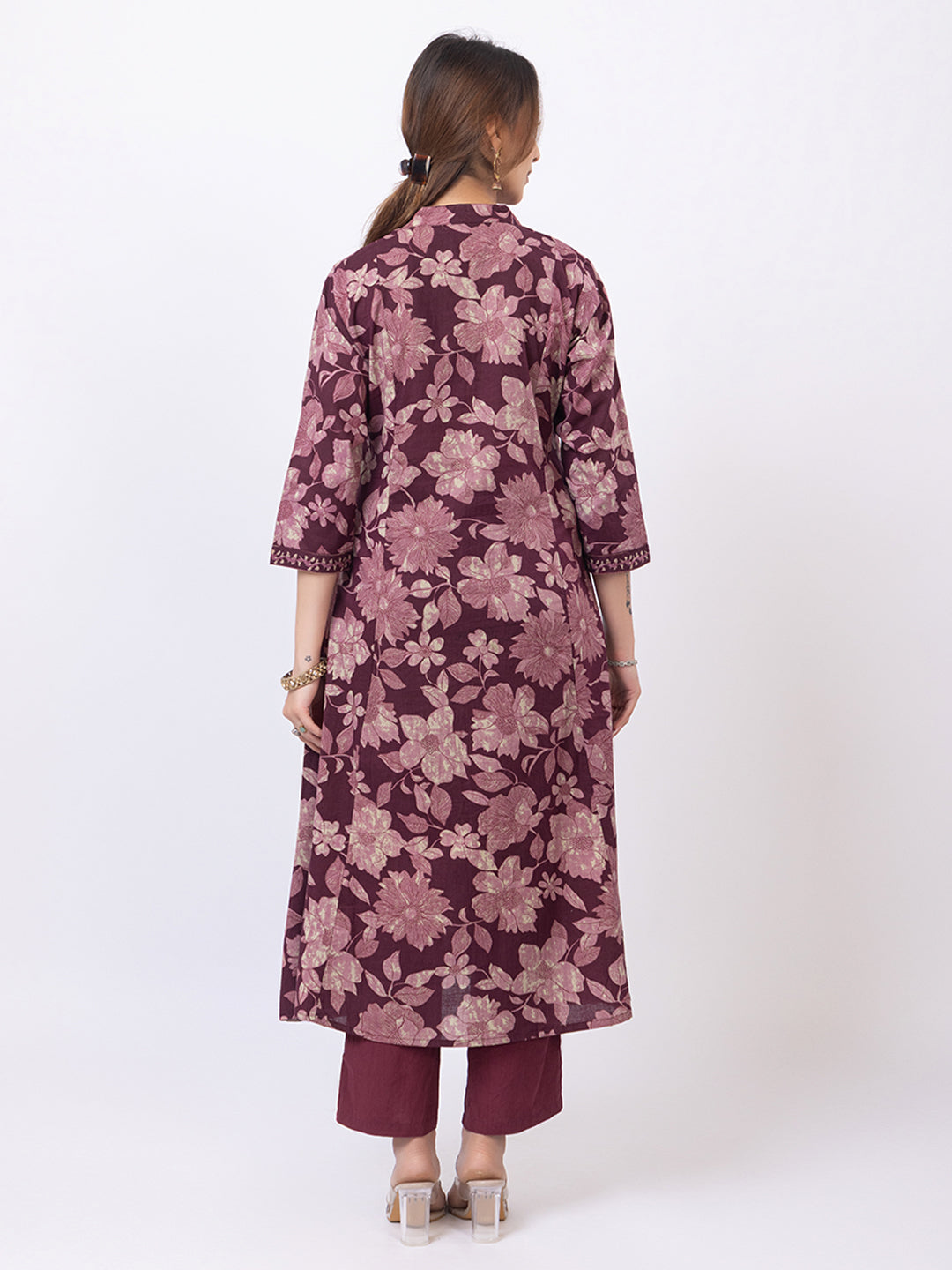 Tillaari Wine Floral Cotton Kurta Set