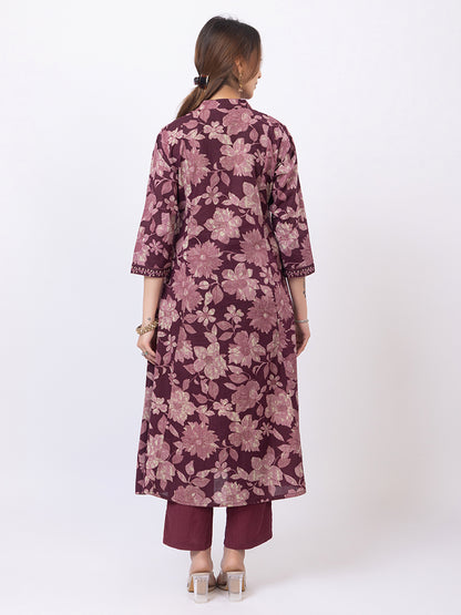 Tillaari Wine Floral Cotton Kurta Set