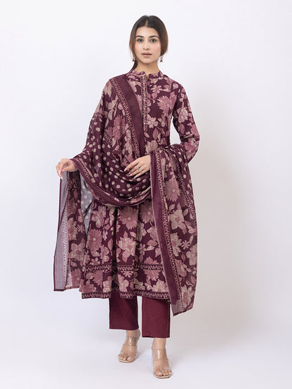 Tillaari Wine Floral Cotton Kurta Set