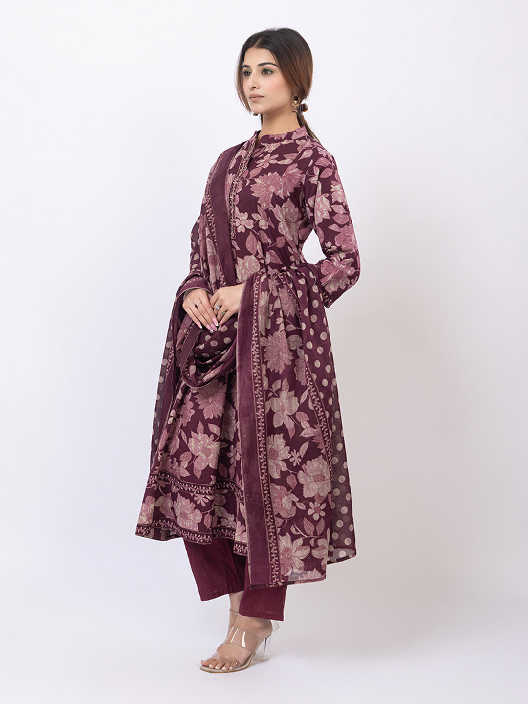 Tillaari Wine Floral Cotton Kurta Set