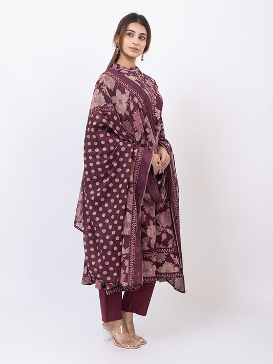 Tillaari Wine Floral Cotton Kurta Set