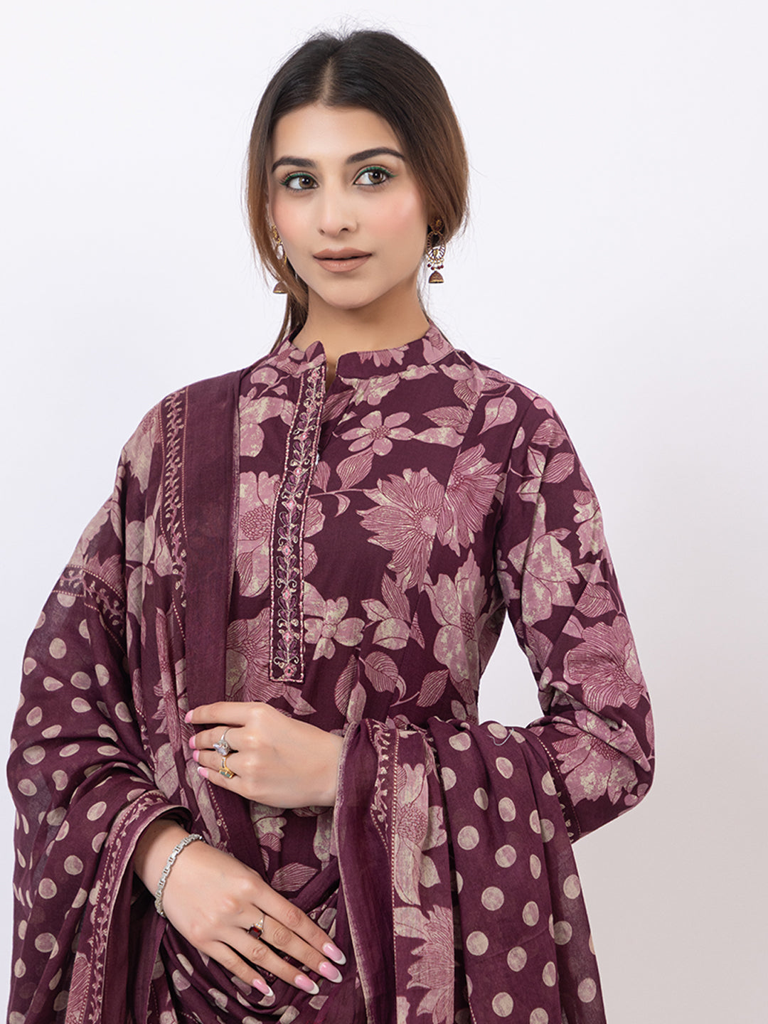 Tillaari Wine Floral Cotton Kurta Set