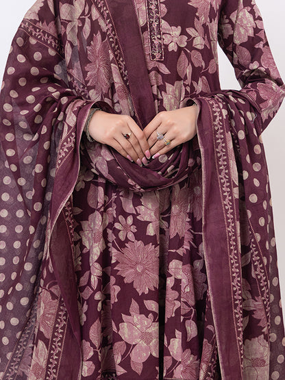 Tillaari Wine Floral Cotton Kurta Set