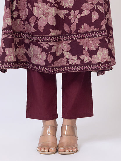Tillaari Wine Floral Cotton Kurta Set