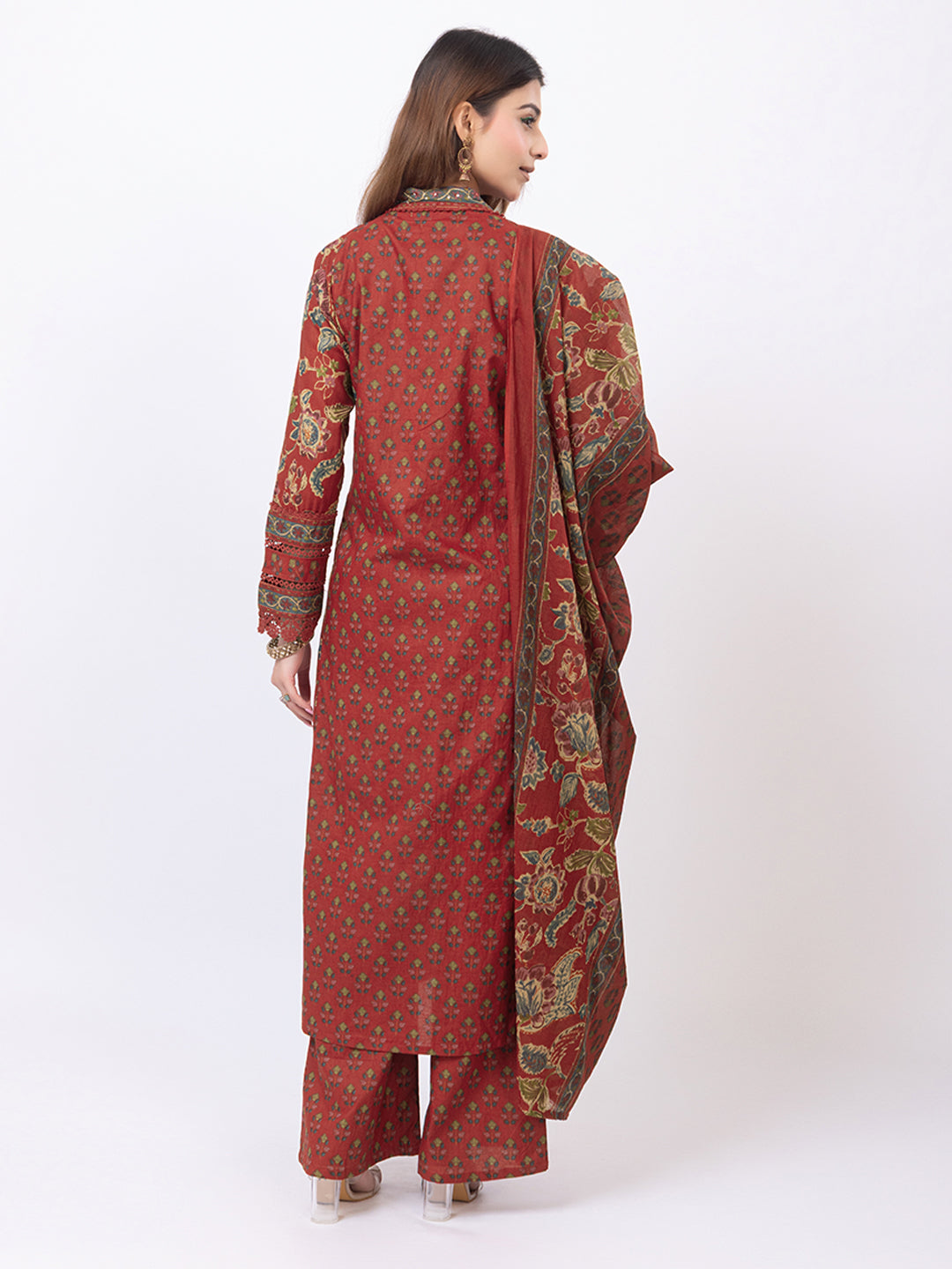 Tillaari Red Chintz Printed A-Line Kurta Set with Dupatta