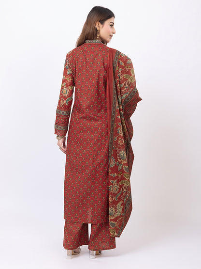 Tillaari Red Chintz Printed A-Line Kurta Set with Dupatta