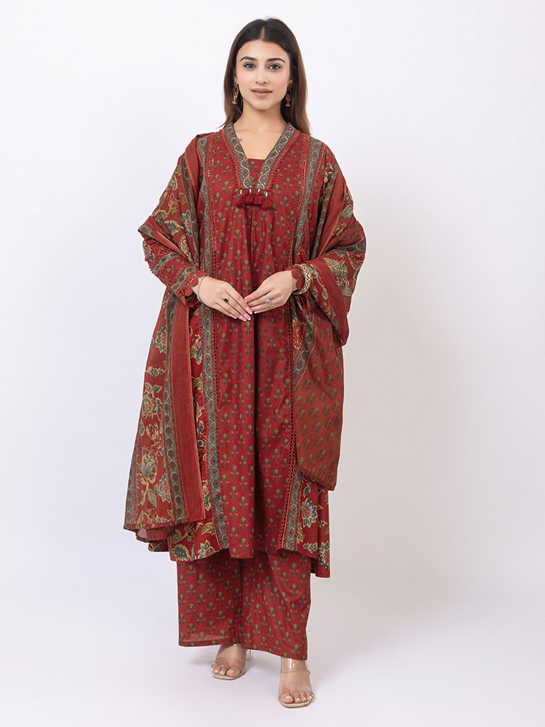 Tillaari Red Chintz Printed A-Line Kurta Set with Dupatta