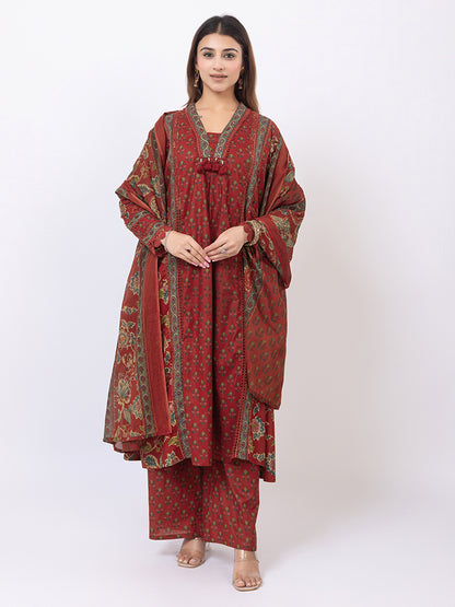 Tillaari Red Chintz Printed A-Line Kurta Set with Dupatta