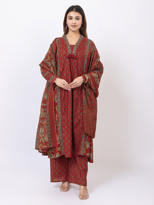 Tillaari Red Chintz Printed A-Line Kurta Set with Dupatta