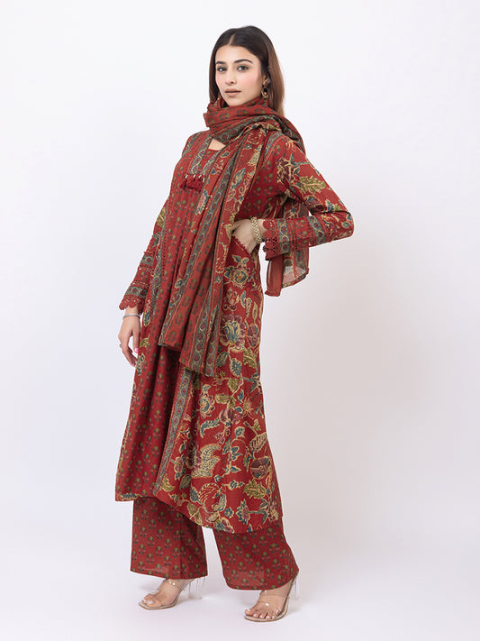 Tillaari Red Chintz Printed A-Line Kurta Set with Dupatta