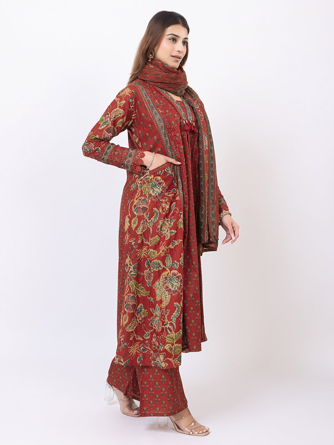 Tillaari Red Chintz Printed A-Line Kurta Set with Dupatta