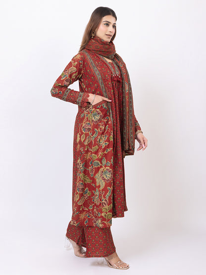 Tillaari Red Chintz Printed A-Line Kurta Set with Dupatta
