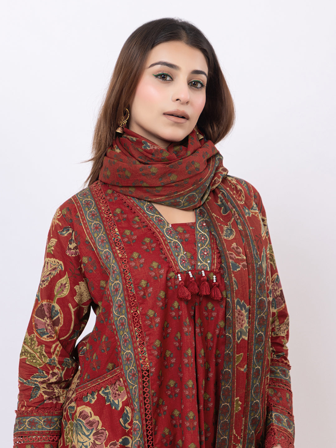 Tillaari Red Chintz Printed A-Line Kurta Set with Dupatta