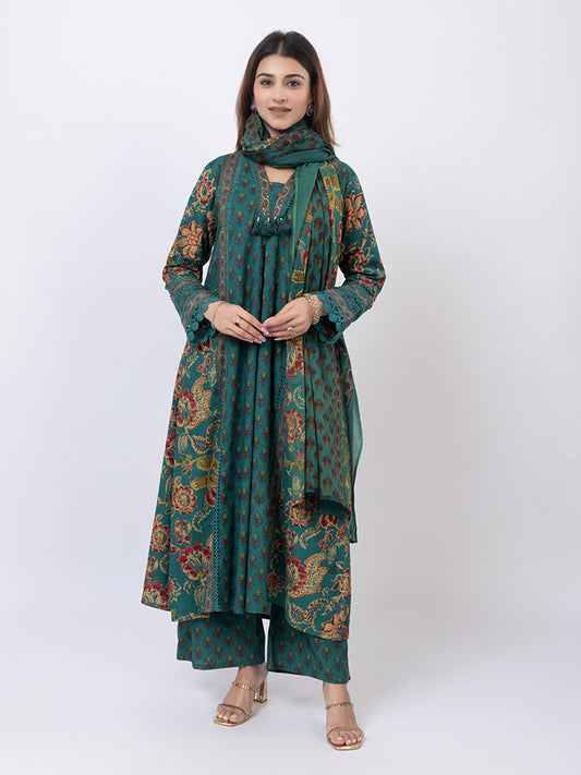 Tillaari Green Chintz Printed A-Line Kurta Set with Dupatta