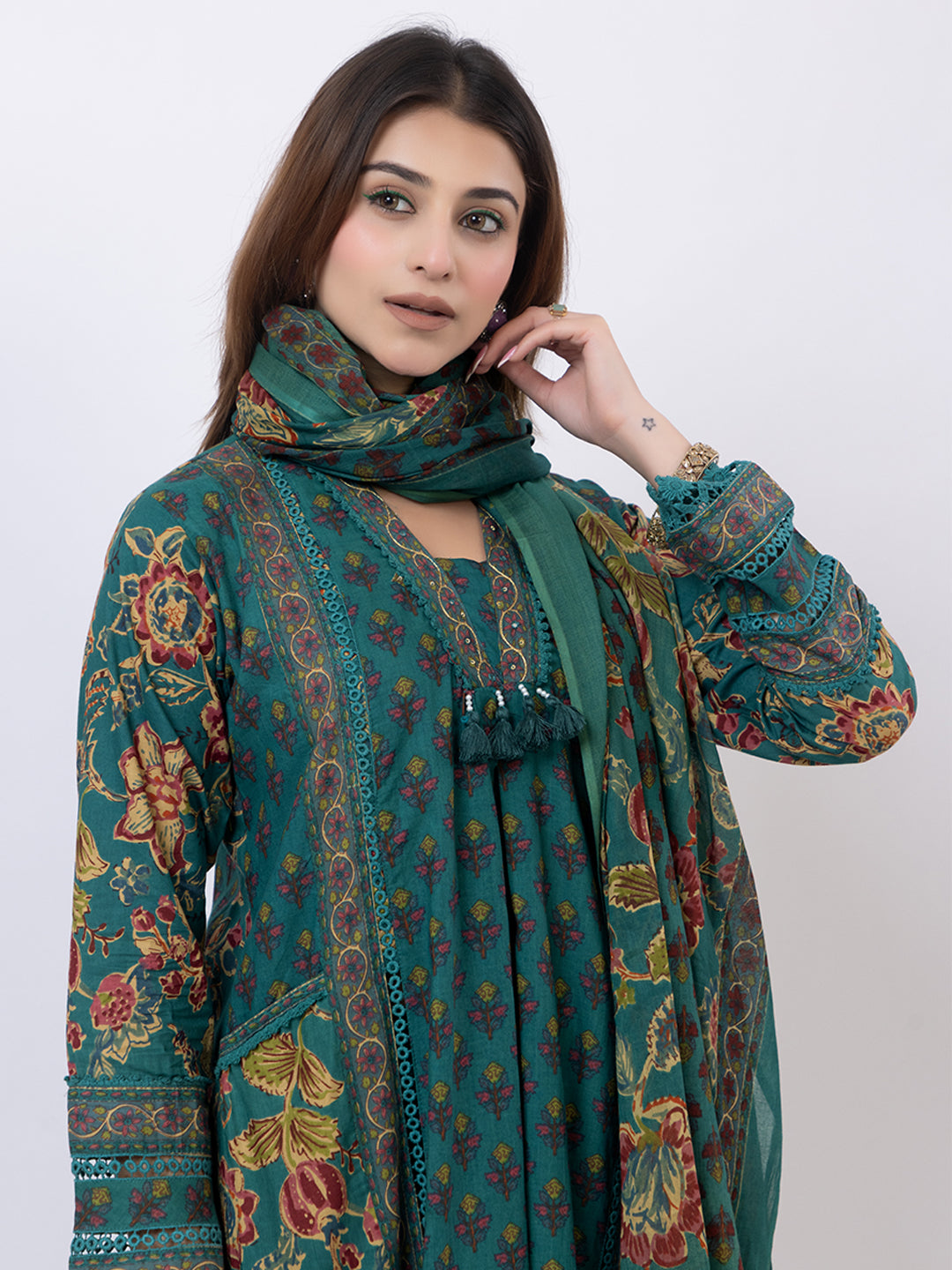 Tillaari Green Chintz Printed A-Line Kurta Set with Dupatta