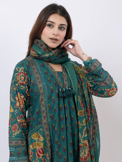 Tillaari Green Chintz Printed A-Line Kurta Set with Dupatta
