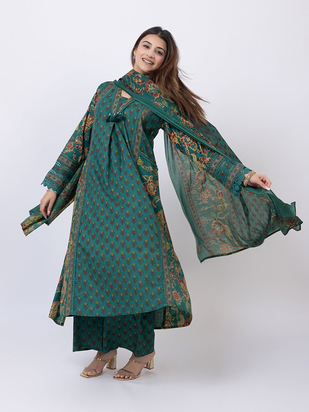Tillaari Green Chintz Printed A-Line Kurta Set with Dupatta