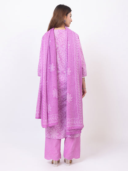 Tillaari Lavender Bandhani Printed Straight Kurta Set with Dupatta