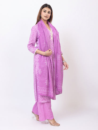 Tillaari Lavender Bandhani Printed Straight Kurta Set with Dupatta