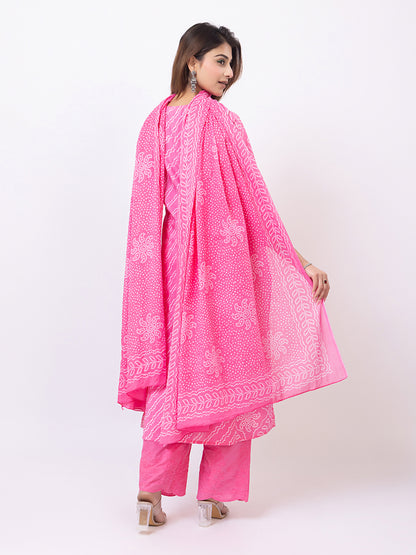 Tillaari Pink Bandhani Printed Straight Kurta Set with Dupatta