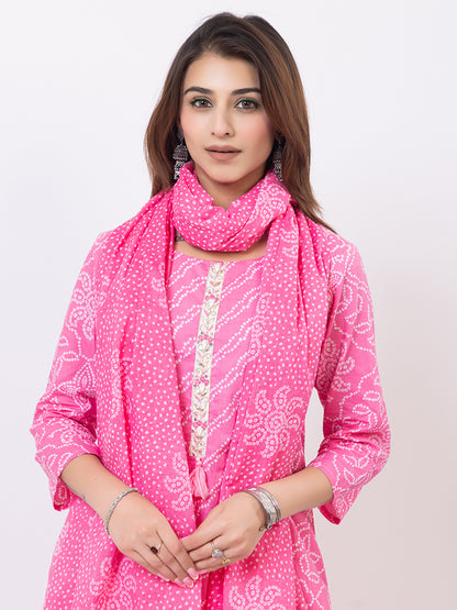 Tillaari Pink Bandhani Printed Straight Kurta Set with Dupatta