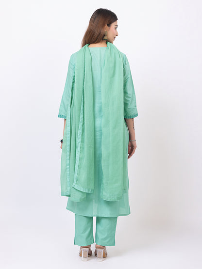 Tillaari Mint Green Embroidered Straight Kurta Set with Dupatta