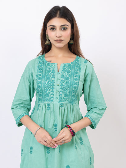 Tillaari Mint Green Embroidered Straight Kurta Set with Dupatta