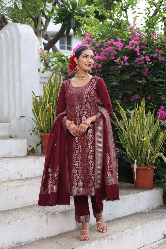 Damini Wine Kurta Set