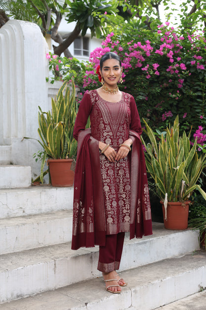 Damini Wine Kurta Set